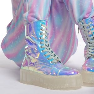 NEW SPARKL FARIY COUTURE MULTI COLOR IRIDESCENT COMBAT BOOT